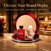Expositor de Perfumes de Acrílico Borgoña de Lujo con Base de Espejo y Detalles Dorados, para Cosméticos y Joyería, Tienda Minorista, OEM, LED