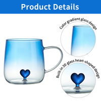 Verres à thé en borosilicate en forme de cœur de 400 ml, tasse à café glacé unique à dégradé de couleurs, verre à jus esthétique