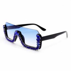 Lunettes de soleil tendance 2020, protection UV400, grandes lunettes carrées demi-cerclées, avec strass, verres monobloc, pour femmes - Product Image 4