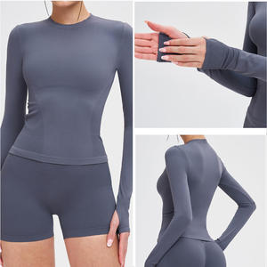 T-<span class=keywords><strong>shirt</strong></span> de <span class=keywords><strong>yoga</strong></span> à manches longues, sans couture, coupe ajustée, pour la course à pied, la salle de sport et le fitness, vêtements de sport pour femmes, t-<span class=keywords><strong>shirt</strong></span> compressif pour l'entraînement - Product Image 4