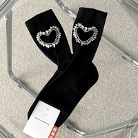 Automne luxe paillettes diamant creux coeur mi-tube coton chaussettes pour femmes respirant usage quotidien tricoté bas printemps