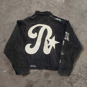 <span class=keywords><strong>Veste</strong></span> <span class=keywords><strong>en</strong></span> <span class=keywords><strong>Jean</strong></span> Streetwear Personnalisée Délavée Acide Vintage Surdimensionnée Broderie Lettres Strass Homme | Fabricant de Vestes - Product Image 3