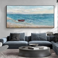 Peinture sur toile abstraite texturée 3D faite à la main, encadrée, représentant un paysage marin, décorative pour salon, soleil et plage