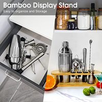 Outils de mixologie pour la préparation de boissons, kit de barman, ensemble de shaker Boston avec acier inoxydable 304 et support en bois de bambou, respectueux de l'environnement