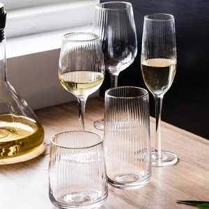 <strong>Wholesale</strong> Stripe Stemmed Clear <strong>Champagne</strong> <strong>Flute</strong> Water Tumbler Wedding Wine Glass With Gold Rim - Product Image 1