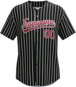 Maillot de baseball à fines rayures Stitched_Printed Chemises boutonnées personnalisées Uniforme de sport pour hommes femmes jeunes Noir et rouge - Product Image 2