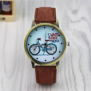 <span class=keywords><strong>Reloj</strong></span> de cuarzo informal para hombre y mujer, cronógrafo de tela vaquera con correa de cuero - Product Image 2