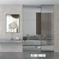 Pintu Geser Aluminium Panoramic Frame Custom RAL Eksterior Motif Kayu Interior Kaca Tempered Double Glazing Kamar Tidur Luar Ruangan