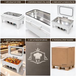 Kompor Buffet Persegi Panjang LQ <span class=keywords><strong>Flat</strong></span> Lid Putih 9L 201 Stainless Steel dengan Jendela Kaca, Gagang Putih, Dua Tempat Bahan Bakar - Product Image 2