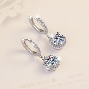 Husky <span class=keywords><strong>precio</strong></span> de fábrica joyería fina 1CT * 2 redondo moda boda S925 pendientes de plata esterlina VVS1 Moissanite-GRA pendiente de aro - Product Image 2