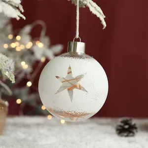 Adornos colgantes de árbol de Navidad, bolas de cristal de decoración de Navidad, color blanco, varios patrones, 8cm, venta al por mayor