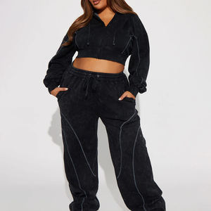 Custom Knit <b>Sets</b> Women 2025 Crop Top Zipper Hoodie Jacket and Flared <b>Pants</b> Tracksuit Womens <b>2</b> <b>Piece</b> <b>Sets</b> - Product Image 3