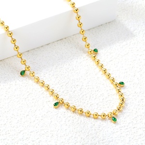 Collar de Moda con Colgante de Zirconia en Forma de Gota de Agua Verde, Chapado en Oro de 18K, Cadena de Bolas de Acero Inoxidable para Mujer - Product Image 4