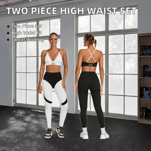 Conjunto de Yoga de 2 Piezas para Mujer de Alta Elasticidad - Bra Deportivo con Ribete en Contraste y Leggings de Cintura Alta para Gimnasio, Fitness y Running - Product Image 2
