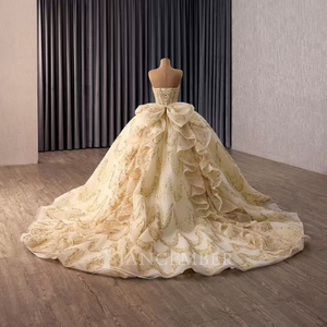 Robe de soirée vintage 251127, style princesse, ornée de perles et de cristaux, taille naturelle, perles champagne, robe de bal bouffante pour Quinceañera - Product Image 4