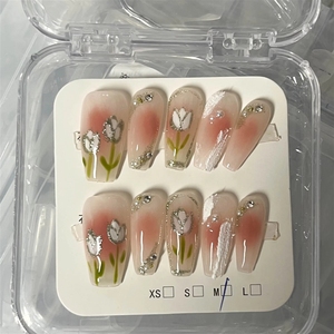 <span class=keywords><strong>Uñas</strong></span> Acrílicas Rosas de Lujo Hechas a Mano con Diseño Cuadrado de Diamantes Brillantes, <span class=keywords><strong>Uñas</strong></span> Artificiales a Presión con Pegamento, Disponibles <span class=keywords><strong>en</strong></span> Stock - Product Image 5