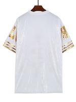 T-shirt à manches courtes pour femme, style hip-hop vintage, avec lettres Alpha White P Gold à sequins, pour la sororité Sigma Gamma, idéal pour la remise des diplômes