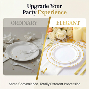 Ensemble de vaisselle en plastique <span class=keywords><strong>jetable</strong></span> or/argent/or rose – Assiettes pour fêtes, mariages, anniversaires - Product Image 4