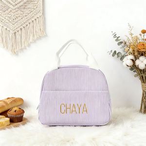 Sac à déjeuner isotherme en velours côtelé personnalisé avec nom brodé, durable, grande capacité, portable, réutilisable, facile à nettoyer - Product Image 5