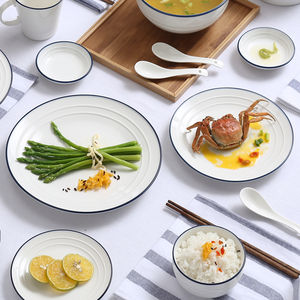 Assiette en porcelaine blanche en céramique chinoise bon marché en gros avec service de vaisselle Blue Line - Product Image 4