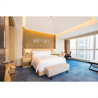 IDM Fabrik Massivholz Öko-Freundliches Hotel-Schlafzimmer-Möbelset Queen-Size-Bett Leder-Ottoman Maßgefertigte Größen für Apartment-Nutzung