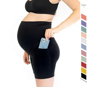 Custom Logo Pregnant Dress Yoga Leggings High Waist Gym Short Pants Fitness Plus Size Women Maternity Bike Shorts with Pockets