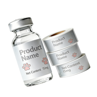 Étiquettes personnalisées en argent pour flacons PET - Autocollants adhésifs imperméables pour médicaments pour animaux de compagnie et emballages de petites bouteilles