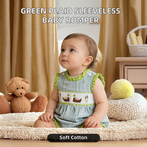 Yihui 100% 棉手工缝制女婴格子无袖夏季新款可爱连体衣独特设计可爱连体衣 - Product Image 5