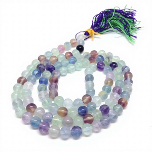 Collar de cuentas Jap Mala de 6 mm de fluorita tallada religiosa al por mayor, rosario multicolor, origen India - Product Image 1