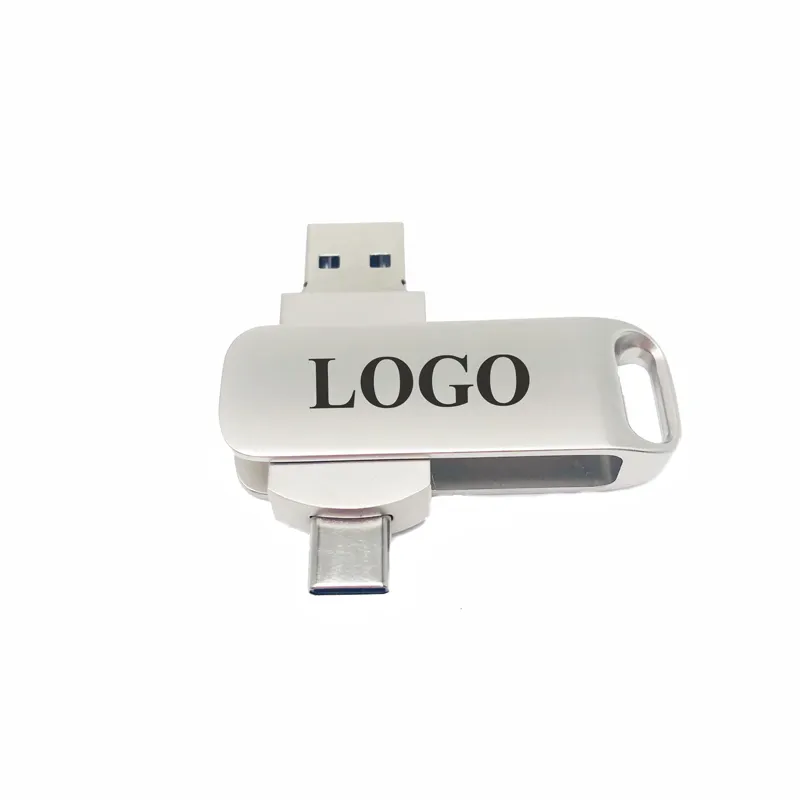 Promoção personalizar logotipo 2 em 1, otg metal usb flash drive 16gb tipo c pendrive usb 2.0 adesivo de memória flash