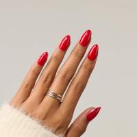 Faux ongles classiques rouges carrés à presser, finition brillante, réutilisables, kit de manucure à couverture complète, avec adhésifs, en ABS, 50 pièces