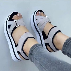 Sandali <span class=keywords><strong>Donna</strong></span> con Zeppa e Punta Aperta, Modello Estivo <span class=keywords><strong>da</strong></span> Spiaggia, Suola Spessa a Linea Continua, Misura 43 - Product Image 6