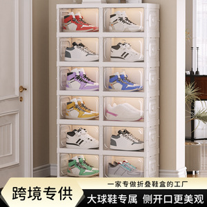 Zapatero plegable con cajas transparentes para zapatillas deportivas, organizador de plástico para entrada, tipo rectangular sólido. - Product Image 2