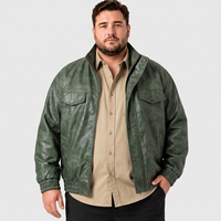Chaqueta Bomber Casual de Cuero PU para Hombre, Impermeable, Cortavientos, Estilo Vintage Lavado, Cuello Alto, Cierre Frontal con Cremallera, Tallas Grandes y Extras Grandes