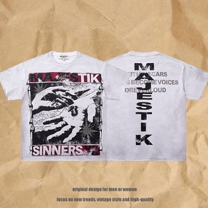 Camiseta Oversize para Hombre, 100% Algodón Lavado, Estilo Vintage Americano, Transpirable, con Estampado de Manos de Los Sinverdes - Product Image 2