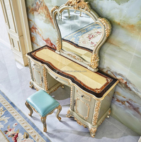 Meuble de chambre à coucher de style européen classique, coiffeuse en bois antique de luxe avec miroir