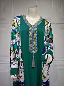 Nouveau Kafatan moderne Abaya robes femmes Dubai diamant glands manches chauve-souris motifs de mode marocaine Floral Abaya - Product Image 2