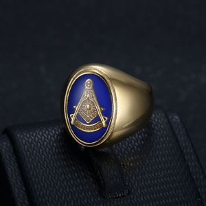 Freemason Men's <b>Ring</b> Gold Plated Blue Resin Geometric Design Bezel Setting Jewelry Gift For Him - Product Image 2