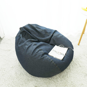 Canapé pouf en denim pour une personne, housse amovible, doux et confortable, pour chambre à coucher, balcon, salle tatami, bleu denim - Product Image 6
