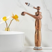 Robinet de lavabo moderne en laiton brossé à poignée unique, mitigeur à poser sur le comptoir avec cartouche en céramique