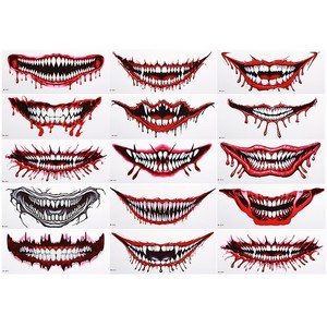 Autocollant de tatouage temporaire pour la bouche, thème Halloween Horreur, maquillage facial pour fête et déguisement, impression numérique sur film PET, taille unique - Product Image 3