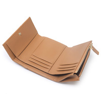 Dompet Kulit Kecil Wanita Terlaris Desain Tiga Lapis Terbuat dari Kulit Asli Anyaman Tangan Lipat dan Kantong Koin