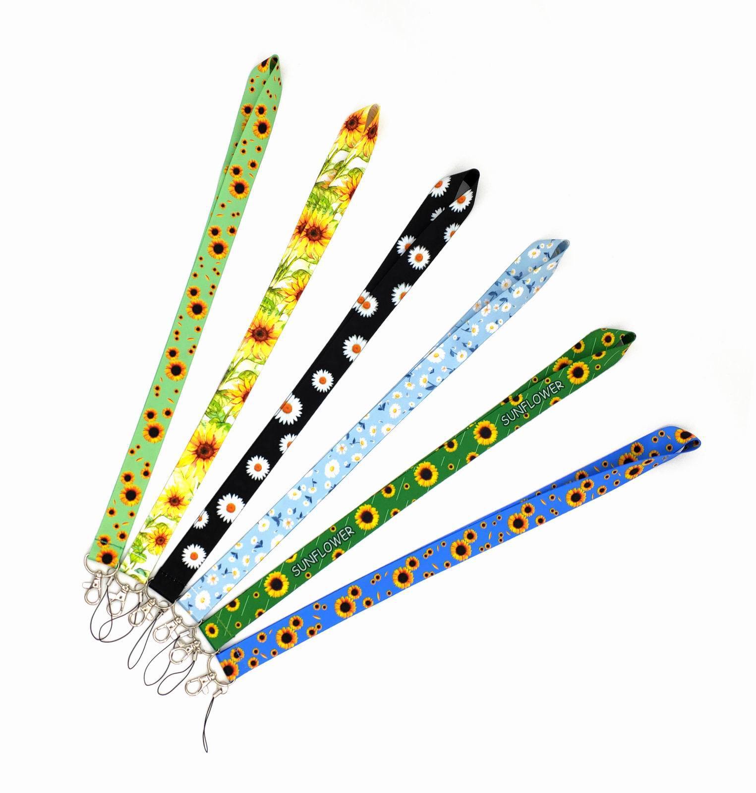 Promotional Gift Fashion Sunflower Polyester Stain Lanyards Mobile Phone Case Neck Strap Anti-Lost Accessories Lanyard Custom