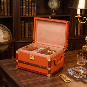 Humidor à cigares JH moderne en <span class=keywords><strong>cuir</strong></span> véritable brillant, avec hygromètre intégré, en bois de cèdre fait main, pour décoration et présentation - Product Image 1