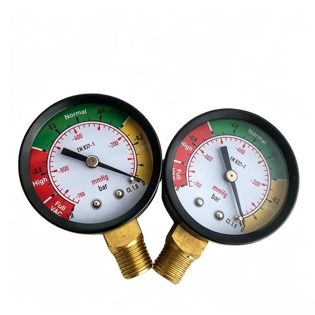 2" -760mmHg-0 Vacuum Gauge Bottom Connection Brass Thread Class1.6 EN837-1 Color Warning Dial Vacuum Pressure Meter