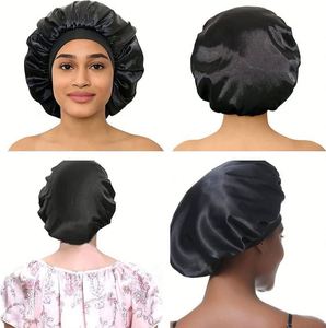 Nouveaux bonnets en satin à bord large, bonnets de nuit en polyester, foulards à haute élasticité, chapeaux de beauté pour la coiffure et les soins capillaires, bonnets pour femmes - Product Image 4