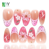 Faux ongles à presser en gel 3D faits main, motif fleur d'hibiscus, dégradé ombré tropicale fruit du dragon, vente en gros, haute qualité, à coller