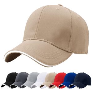716-Khaki Men Baseball Caps, 100_ Cotton 6 Panels Plain Solid Color <strong>Hat</strong>,Pre-Curved Visor with Sandwich