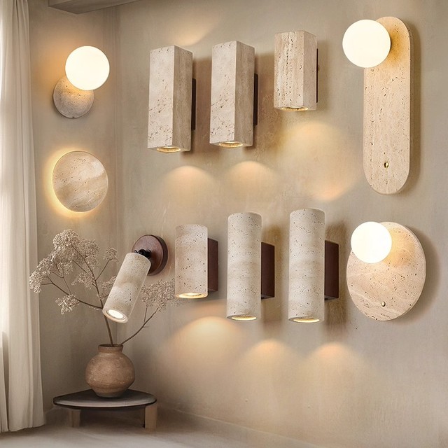 Nordic Lights Wabi-Sabi Travertine Stone Modern Wall Lamp for Bedroom Natural Stone LED Indoor Lighting Modern