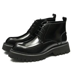 Bottes Martin en cuir véritable à semelle épaisse pour hommes, chaussures montantes en cuir tendance et polyvalentes pour hommes - Product Image 5